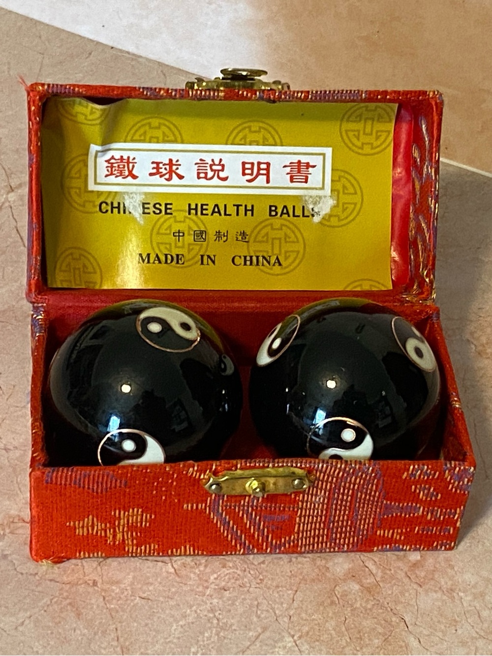 Black Yin Yang 1.5” Chinese Baoding cloisonné chime Balls inside meditation